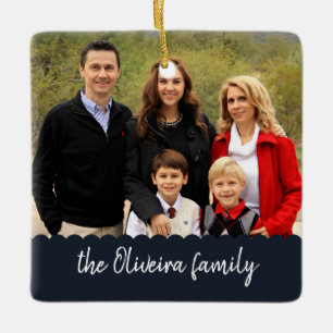 Photo Family Name Double Sided Christmas Picture C Ceramic Ornament