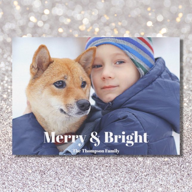 Photo Family Name Merry and Bright  Holiday Card (Creator Uploaded)