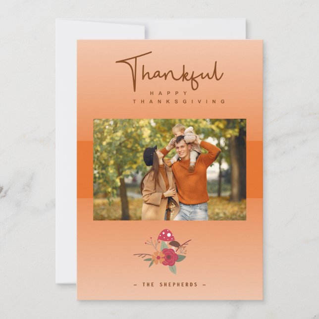 Photo Family Orange Transparency Thanksgiving Holiday Card (Front)