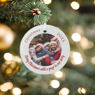 Photo family story quote red Christmas Glass Tree Decoration