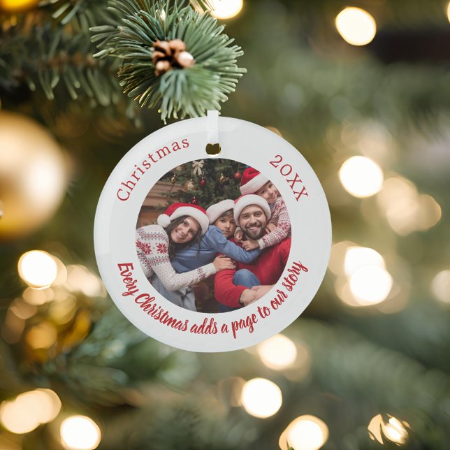 Photo family story quote red Christmas Glass Tree Decoration (Creator Uploaded)