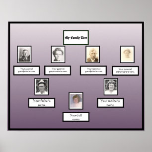 Photo Family Tree Black Border on Purple Gradient Poster