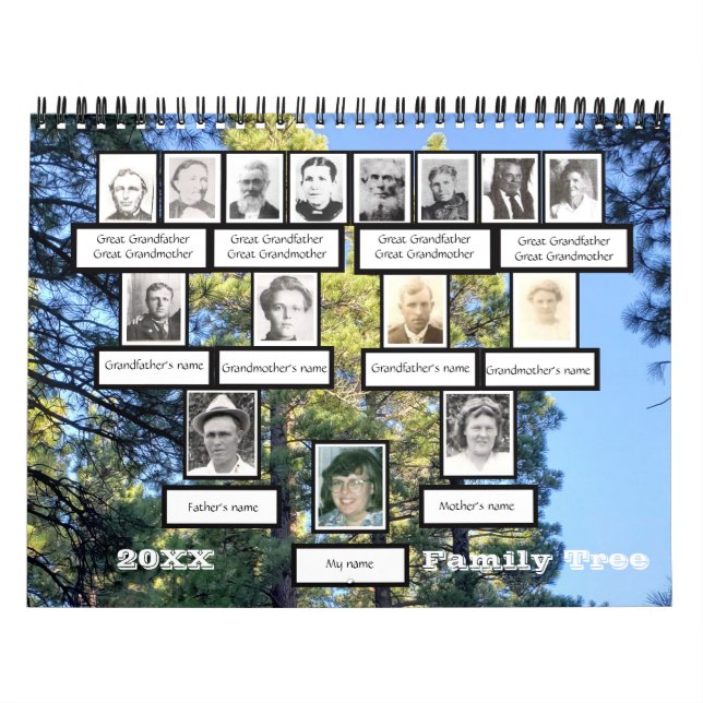 Photo Family Tree Twelve Photo Background Calendar (Cover)