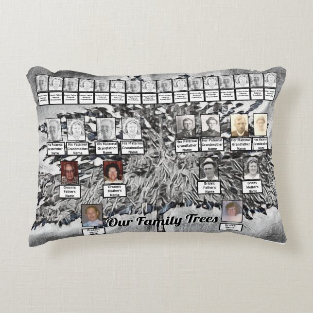 Photo Family Trees on Black and White Digital Art  Decorative Cushion (Front)