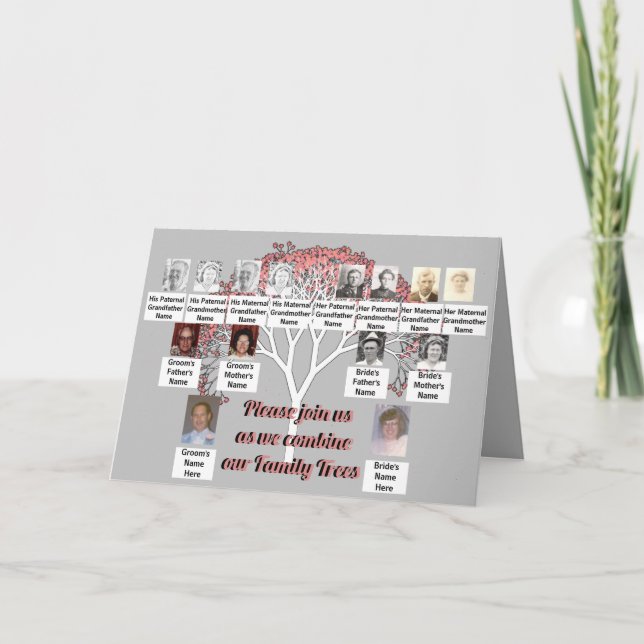 Photo Family Trees Pink Fractal Tree Grey Card (Front)