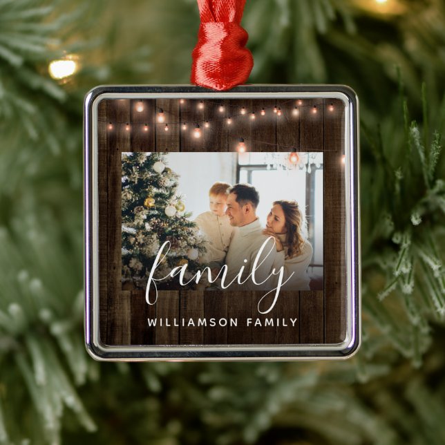 Photo Family Wood and Lights Holiday  Ceramic  Metal Tree Decoration (Tree)