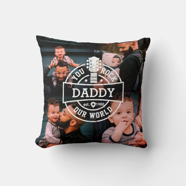 Photo Father's Day You Rock Our World Cool Black Cushion (Front)