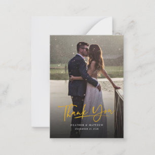Photo Faux Gold Hand-Lettered Wedding Thank You Card