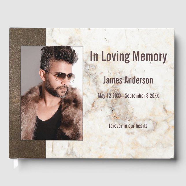 Photo Faux Leather Marble Guest Book (Front)