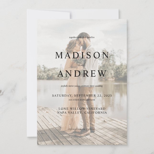 Photo Faux Vellum Effect Elegant Wedding Invitation (Front)