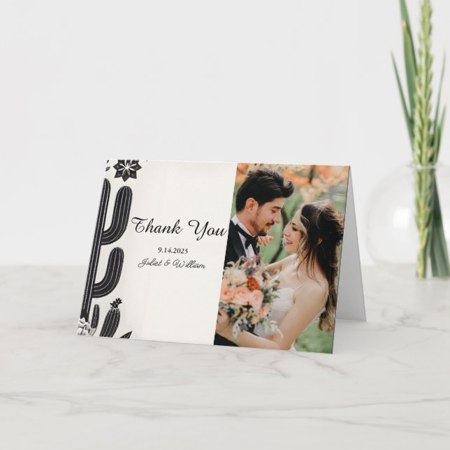 Photo Fiesta Cactus Floral Mexican Wedding Thank You Card (Front)