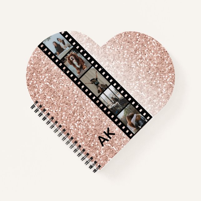 Photo Film Strip Faux Pink Glitter Custom Heart Notebook (Front)