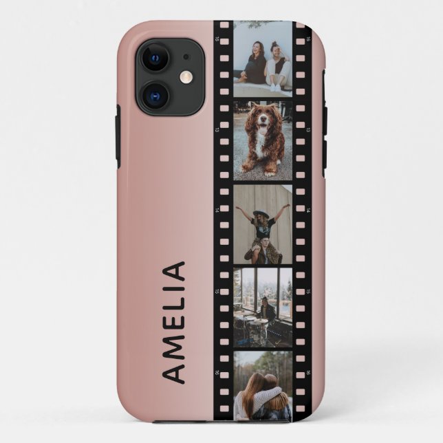 Photo Film Strip Faux Pink Ombre Personalised  Case-Mate iPhone Case (Back)