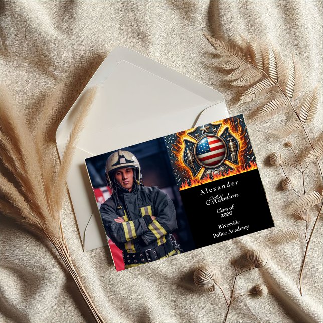 Photo Firefighter Themed Senior Graduation Announcement (Creator Uploaded)