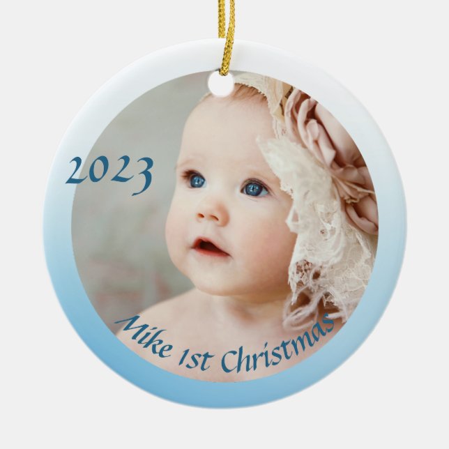 Photo First baby boy Christmas  Ceramic Tree Decoration (Front)