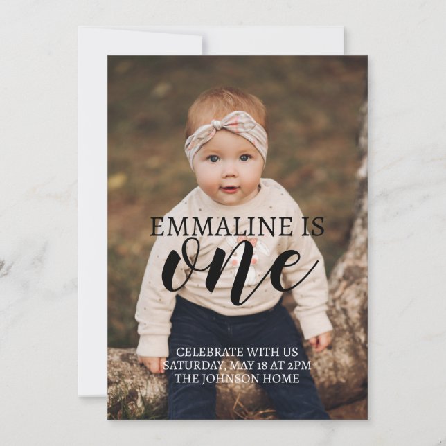 Photo First Birthday Announcement download (Front)