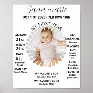 Photo First Birthday Milestone Board Template Poster