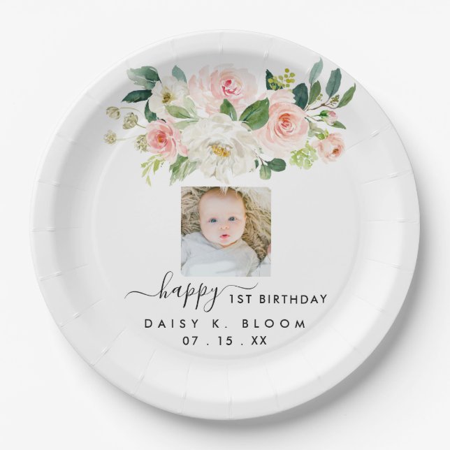 Photo First Birthday Paper Plates (Front)