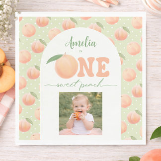 Photo First Birthday Party One Sweet Peach Party Napkin