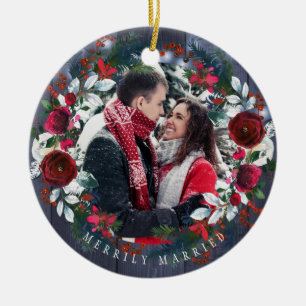 Photo First Christmas as Mr and Mrs rustic winter Ceramic Tree Decoration