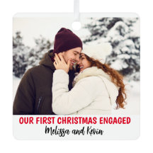 Photo First Christmas Engaged Minimal Xmas Custom