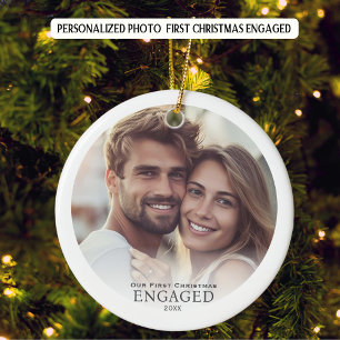 Photo  First Christmas Engaged Personalised Ceramic Tree Decoration