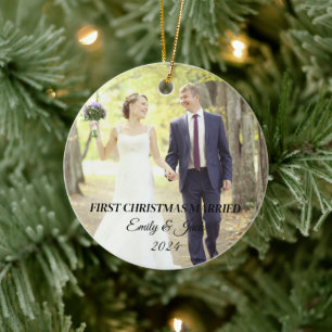Photo first christmas married ceramic tree decoration
