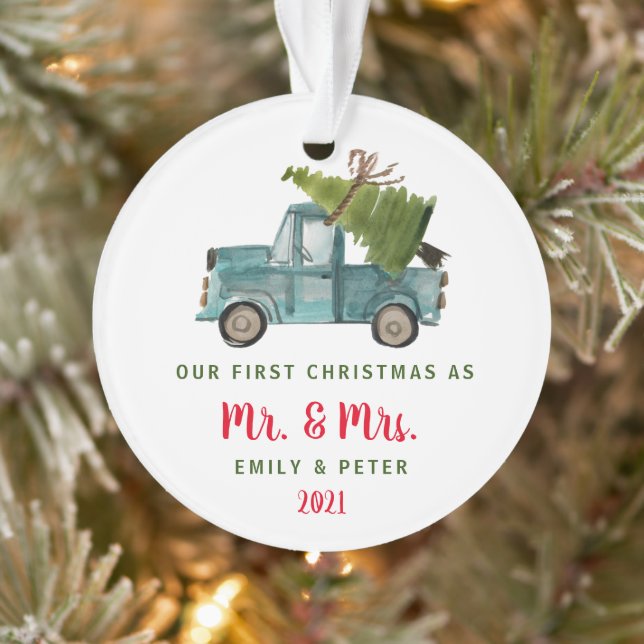 Photo First Christmas | Mr Mrs Truck Ornament (Tree)