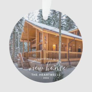 Photo First Christmas New Home White Script 2024 Ornament