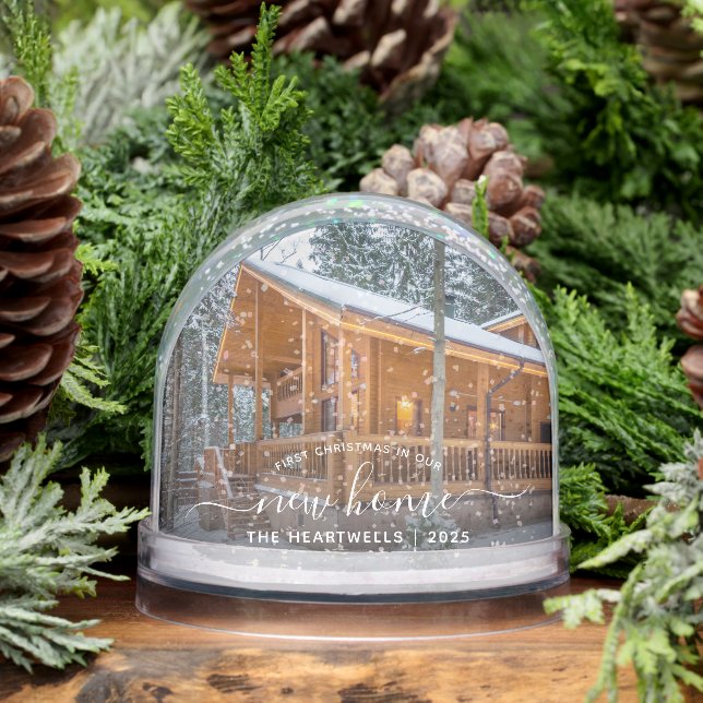 Photo First Christmas New Home White Script 2025 Snowglobe (Winter)