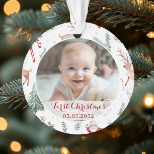 Photo First Christmas Script Classic Pattern Ornament