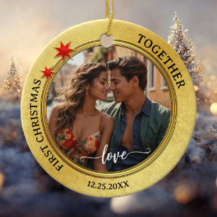 Photo First Christmas Together Gold Star Ceramic Tree Decoration