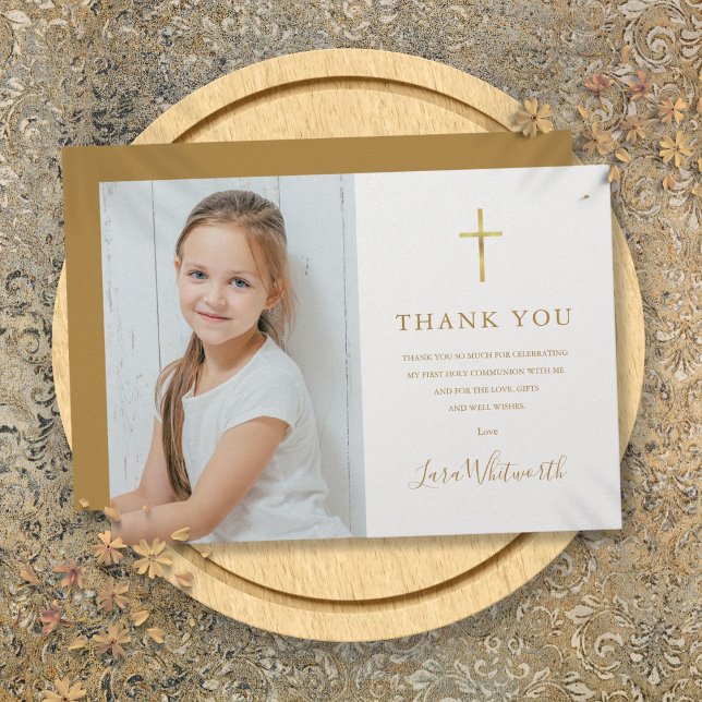 Photo First Holy Communion Golden Signature Thank You Card (Photo First Holy Communion Golden Signature Thank You Card)