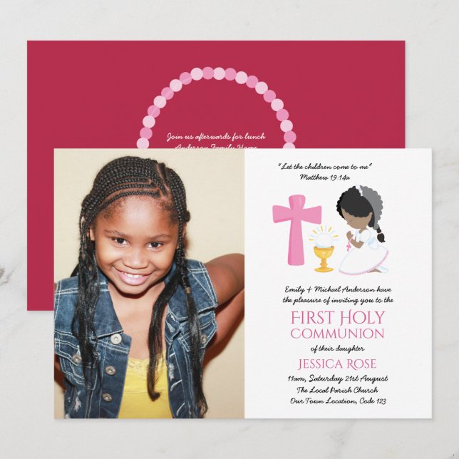 PHOTO First Holy Communion Invites Black GIRL (Front/Back)