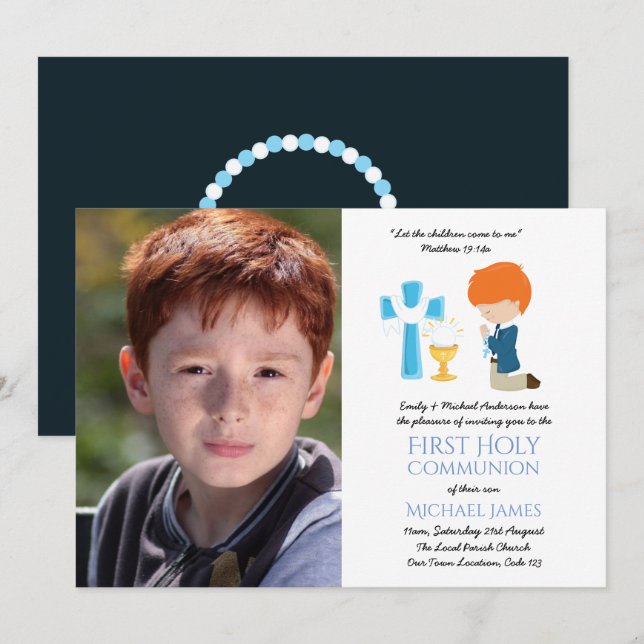 PHOTO First Holy Communion Invites BOY RED HAIR (Front/Back)