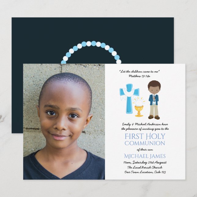 PHOTO First Holy Communion Invites Ethnic BOY (Front/Back)
