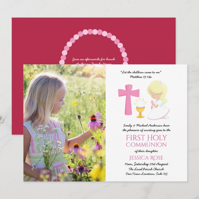 PHOTO First Holy Communion Invites Girl BLONDE (Front/Back)