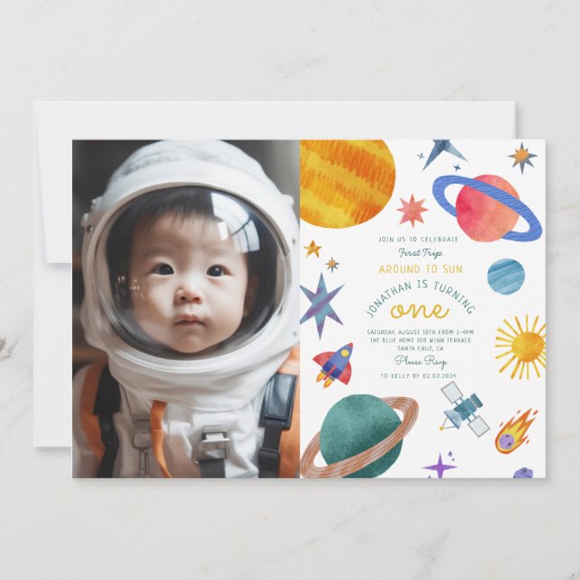 Photo First trip aroundsun astronaut 1st Birthday Invitation (Front)
