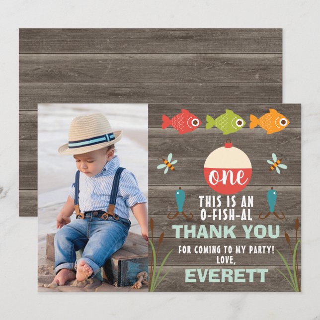 Photo Fishing Themed Birthday Thank You Card (Front/Back)