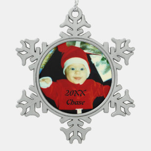 Photo Flake Snowflake Pewter Christmas Ornament