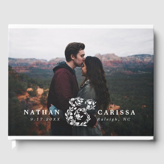 Photo Floral Ampersand Wedding Guest Book (Front)