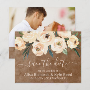 Photo Floral Beige Gold Brown Save the Date  Announcement