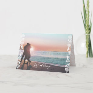 Photo Floral Damask trim bi-fold Wedding Invitation