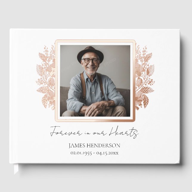 Photo Floral Frame Memorial Remembrance Guest Book (Front)