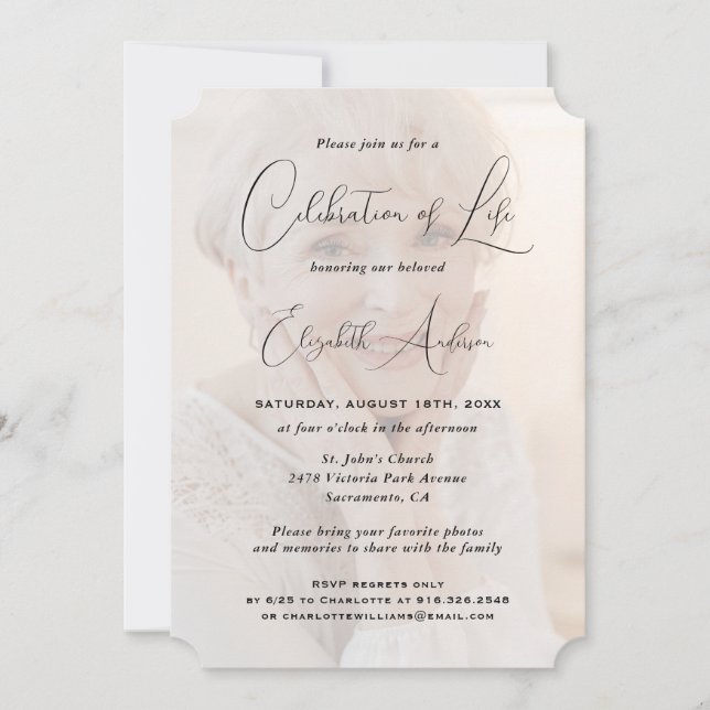 Photo Floral Funeral Celebration of Life Invitation (Front)