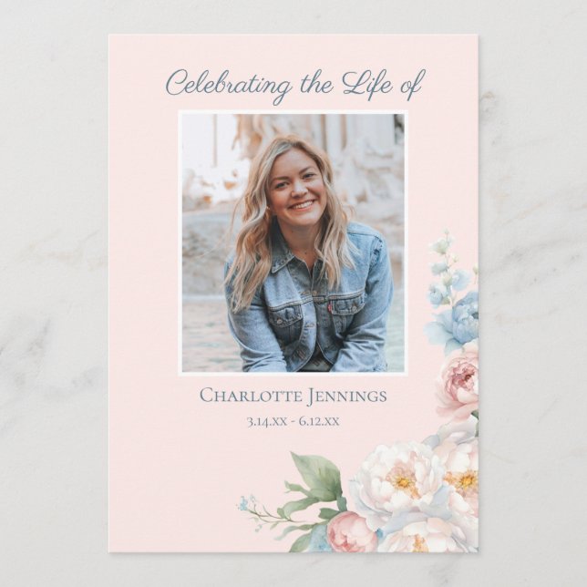 Photo Floral Funeral Memorial Order of Service Programme (Front)