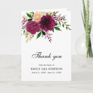 Photo Floral Funeral Thank You Folded Card