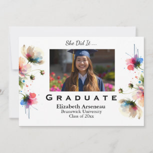 Photo Floral Grad Party Invitation Personalise