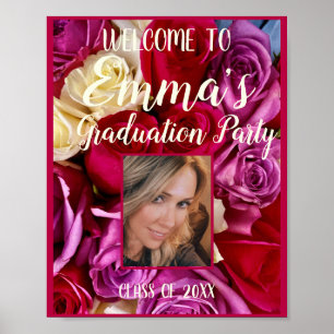 Photo Floral Graduation Party Bright Typography  P Poster