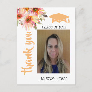 Photo Floral Graduation Thank You Postcard